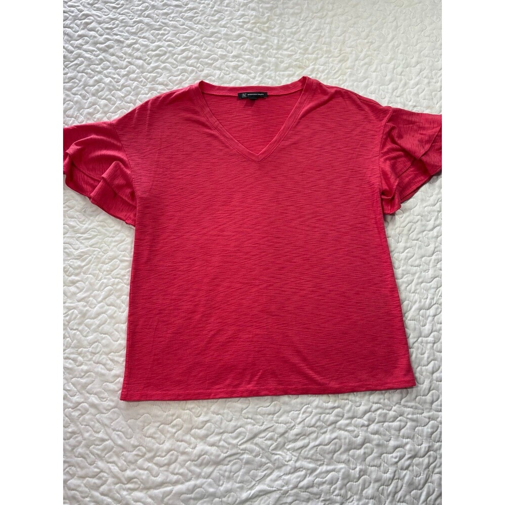INC International Concepts Pink Ruffle Sleeve Knit Blouse size small
